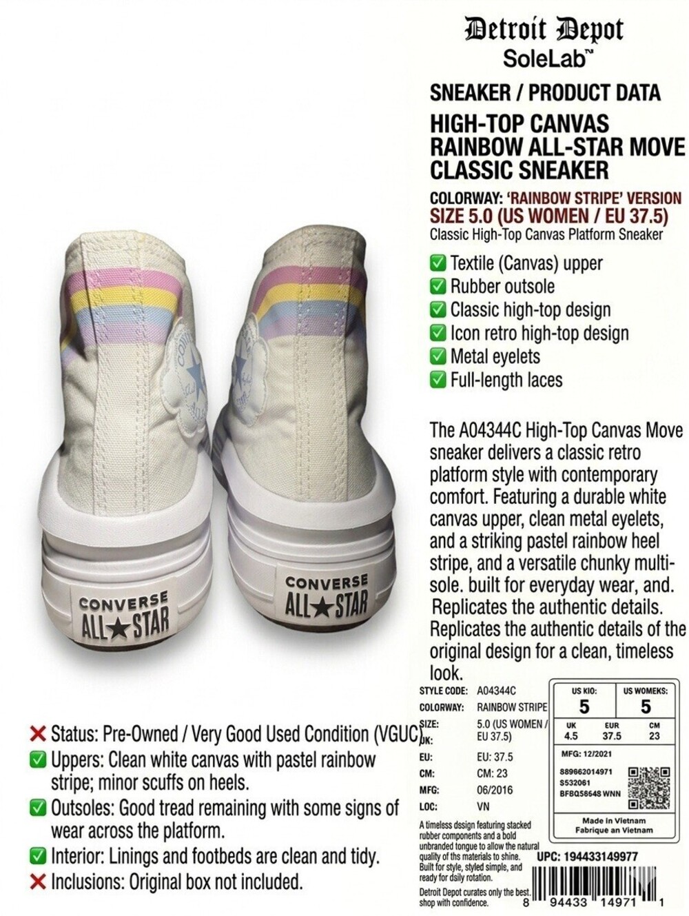 Converse All Star Move Rainbow Platform A04344C Women 5 - Picture 3 of 7